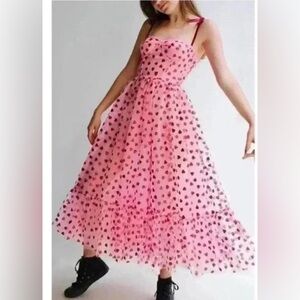 Betsey Johnson Heart Print Tulle Midi Dress Pale Pink Bustier - Size 6
